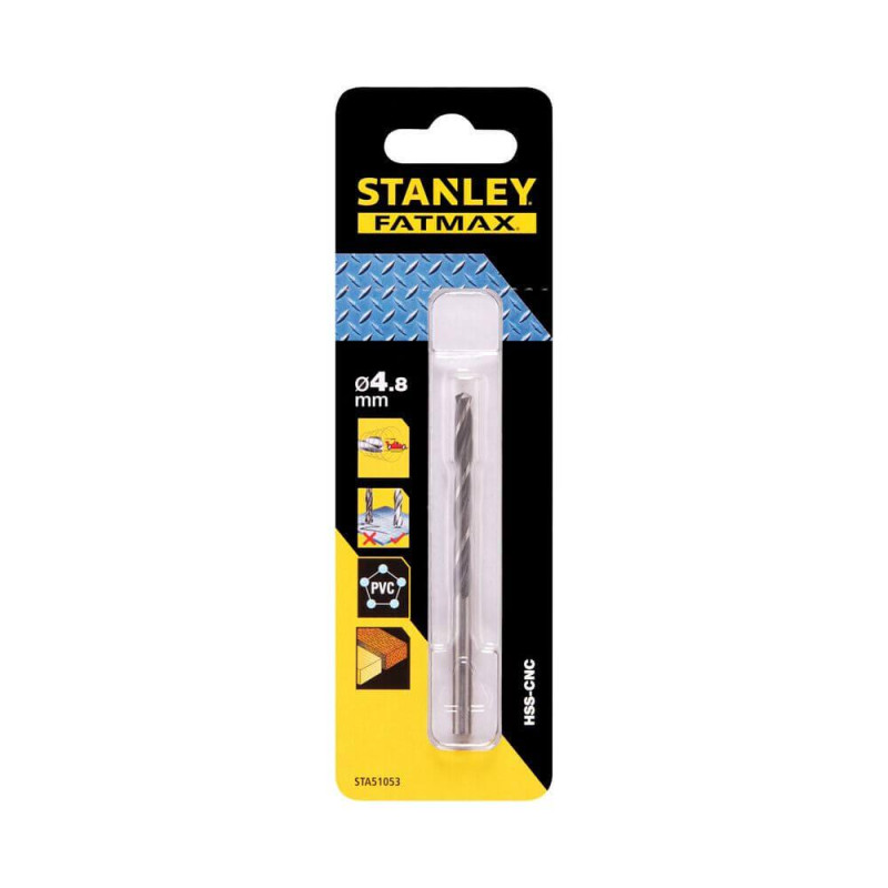 Свердло для металу STANLEY FATMAX STA51053 діаметр 4.8 мм довжина 86 мм матеріал HSS-CNC для високої прочності