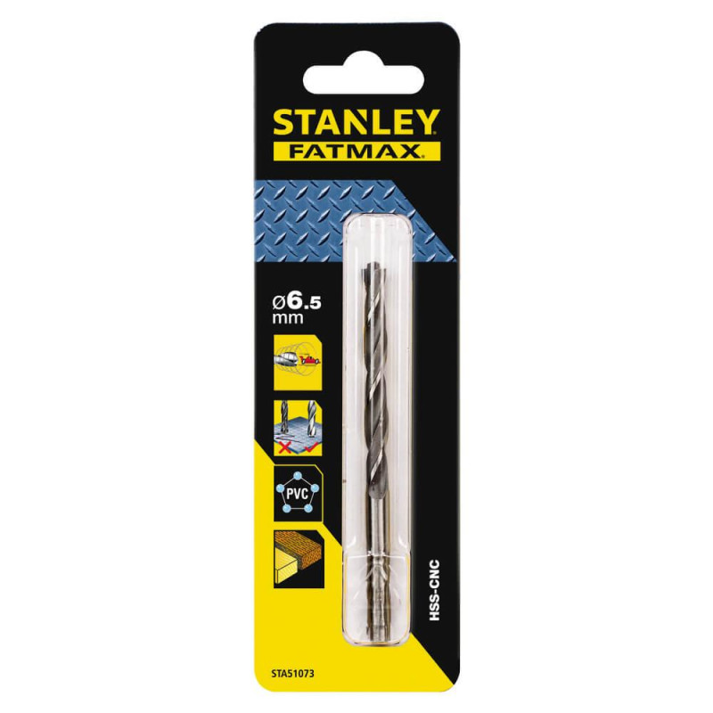 Свердло для металу STANLEY FATMAX STA51073 діаметр 6.5 мм довжина 101 мм HSS-CNC швидкоріжуча сталь цилиндричний хвостовик