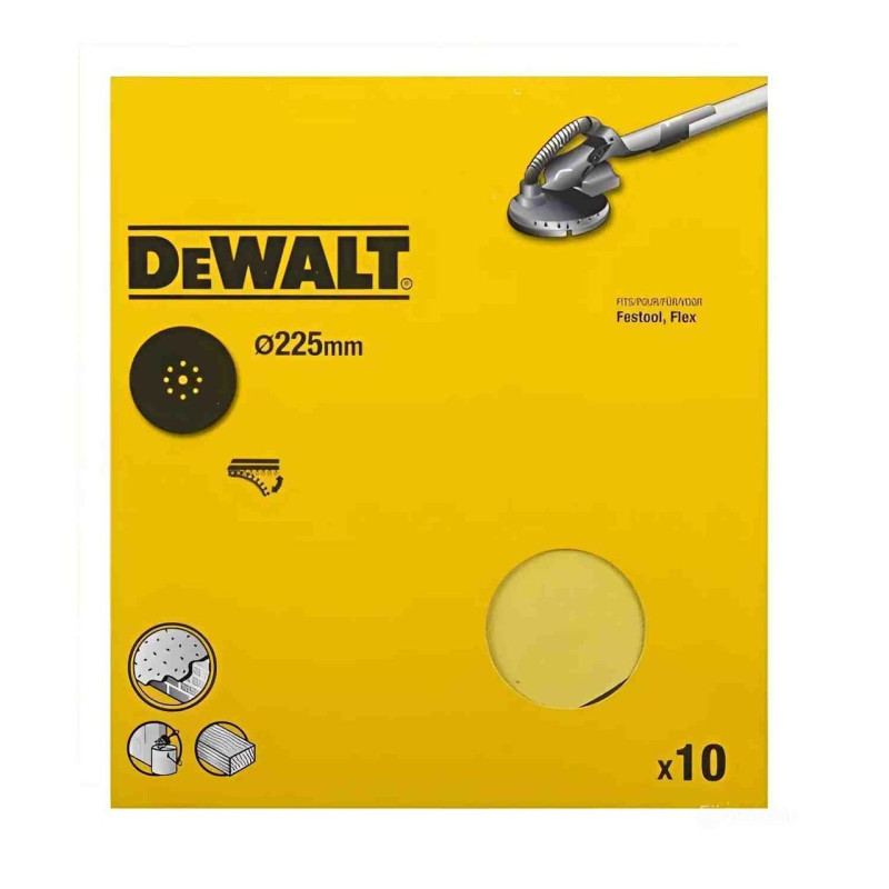 Шлифшкурка самоклеюча DeWALT DT3170 диаметр 225 мм зерно 120 мкм 10 штук для ексцентрикових шлифмашин