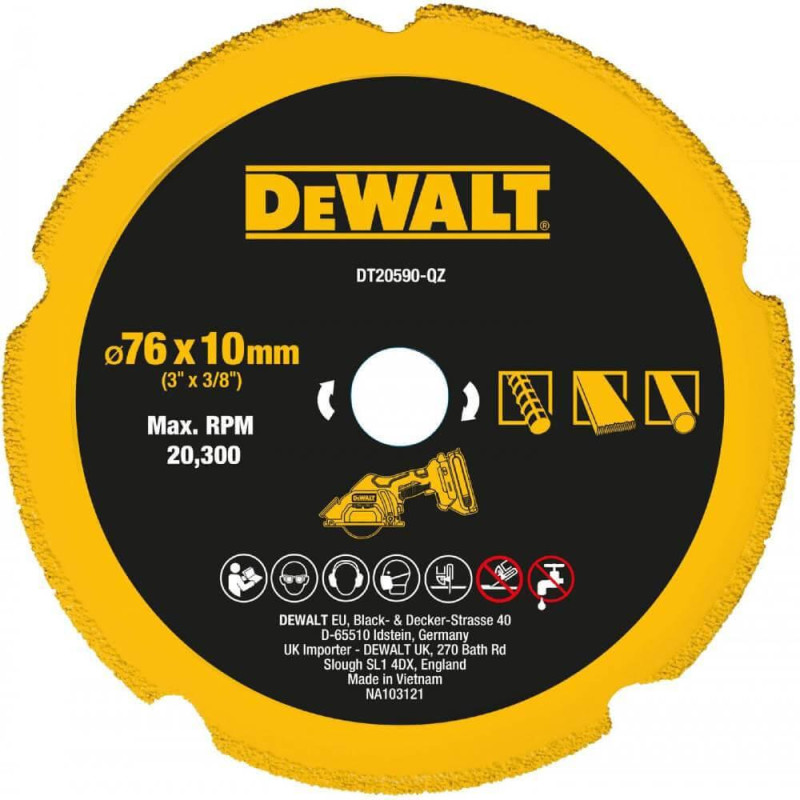 Диск алмазний DeWALT DT20590 76 мм для шлифмашини DCS438 універсальний ефективна резка по металлу более 1000 раз
