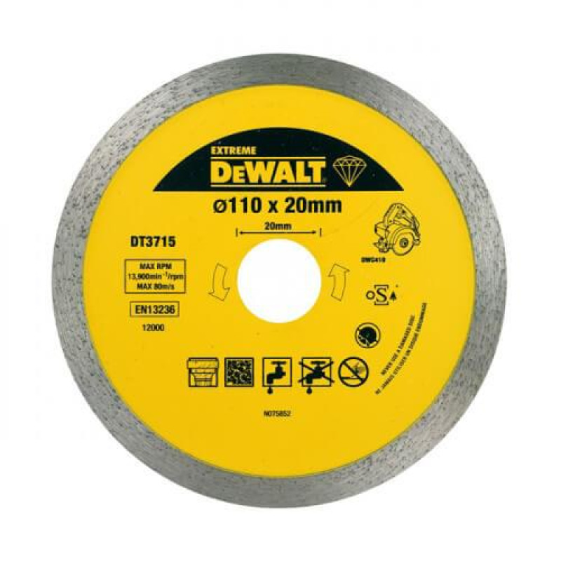 Алмазний диск DeWALT DT3715 110 мм 1.6 мм 8 мм висота сегмента для різання граніту мармуру кераміки