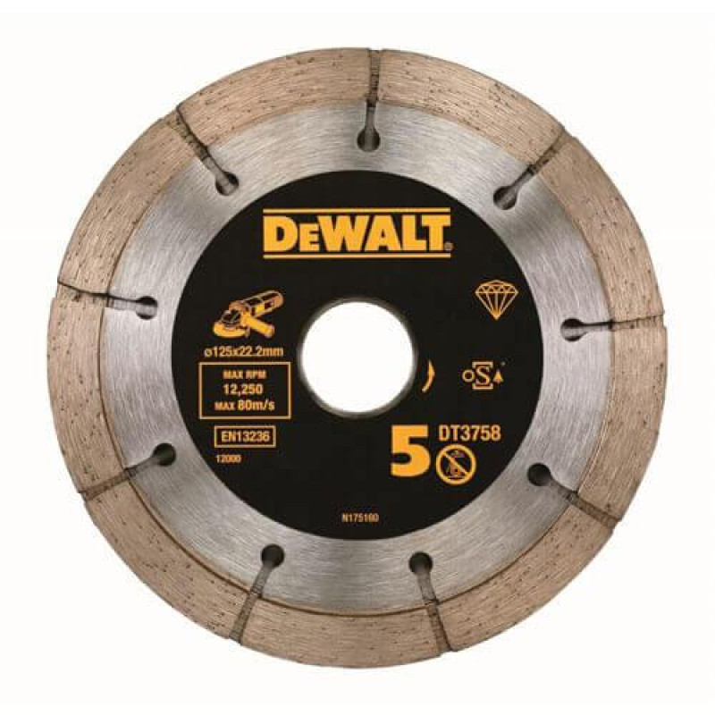 Диск алмазний DeWALT DT3758 125 мм товщина 6.3 мм висота сегментів 10 мм для роботи з бетоном та цеглою
