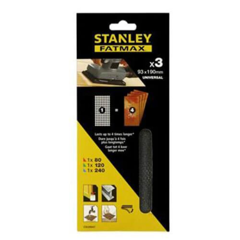 Сітка шліфувальна STANLEY STA39047 190 мм 93 мм набір з 3 листів сечення 80 120 240 нова