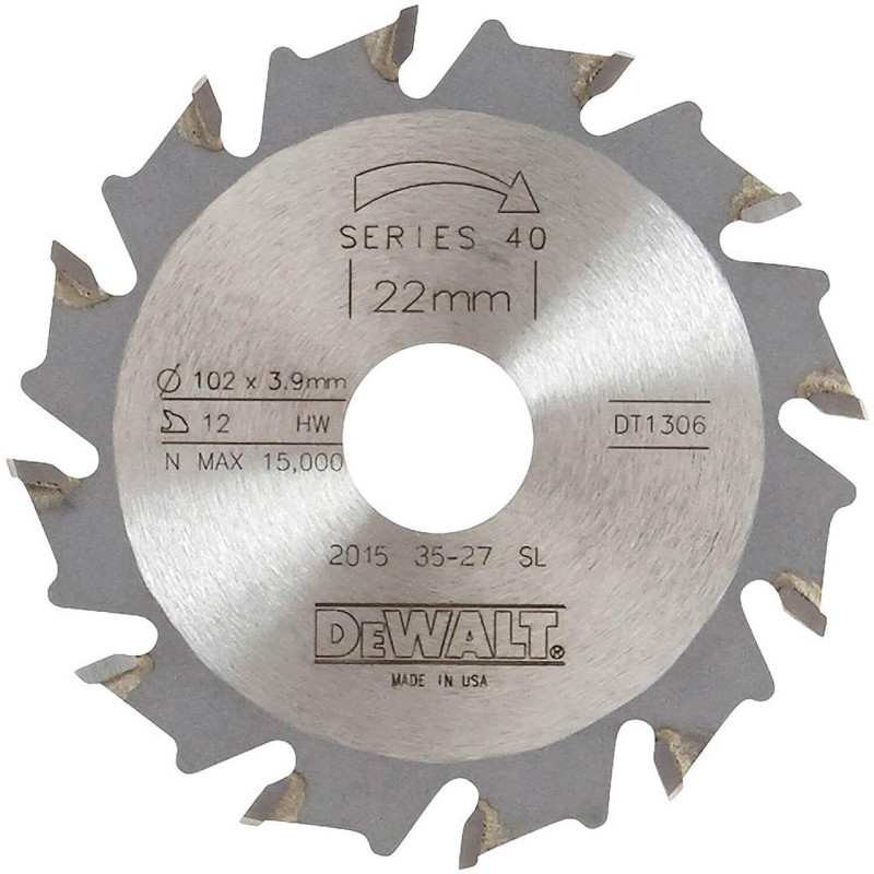 Фреза дискова DeWALT DT1306 102 мм 12 зубьев 10 градусов угол заточки 15000 об/мин для ламельного фрезера