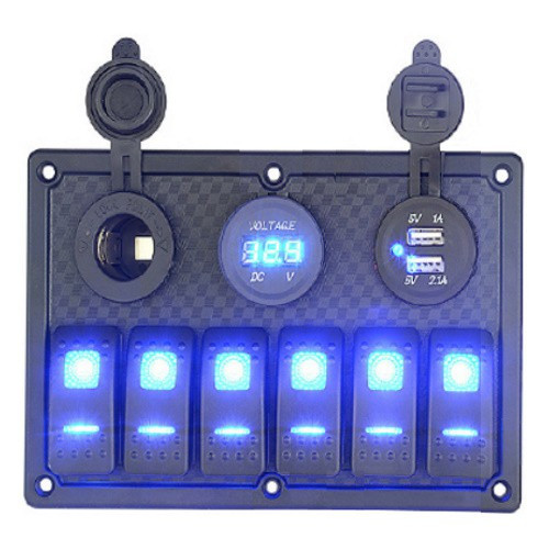 Панель управління Sunfine горизонтальна 6 клавіш IP68 з гніздом прикурювача 2xUSB вольтметр для човна та яхти