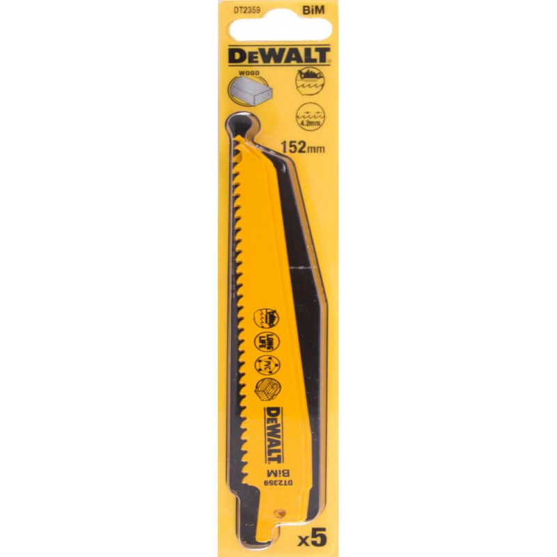Полотно пильне біметалічне DeWALT DT2359 152 мм 6 TPI для деревини і пластика висока швидкість різу 5 шт
