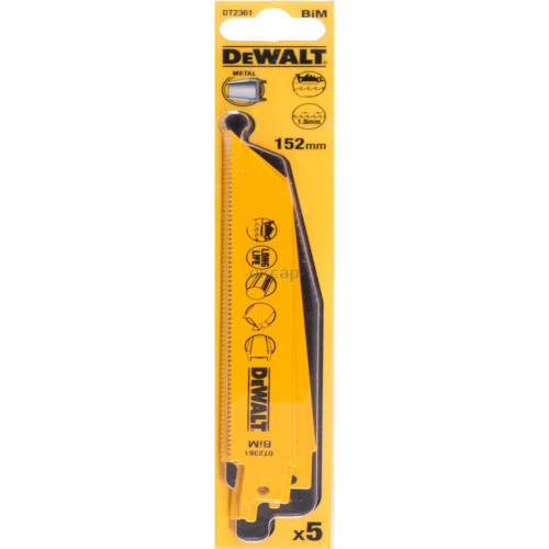 Полотно пильне біметалічне DeWALT DT2361 довжина 152 мм TPI 14 для металу висока швидкість різу 5 шт