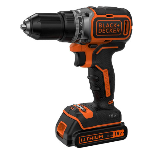 Дриль-шурупокрут BLACK+DECKER BL186KB акумуляторний безщітковий 18 В 1.5 Аг 52 Нм 2 швидкості компактний дизайн