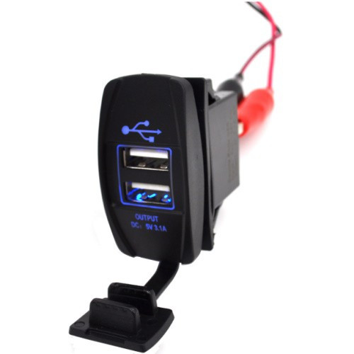 Розетка 2xUSB Sunfine 12/24 В водонепроникна пластикова чорна з LED-підсвіткою 3.1 А для судна і катера