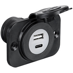 Гніздо 2хUSB Osculati Type-A/Type-C 12/24 В поліамід чорний струм 4.8 А захист від вологи для судна човна катера Гніздо 2хUSB Osculati Type-A/Type-C 12/24 В поліамід чорний струм 4.8 А захист від вологи для судна човна катера