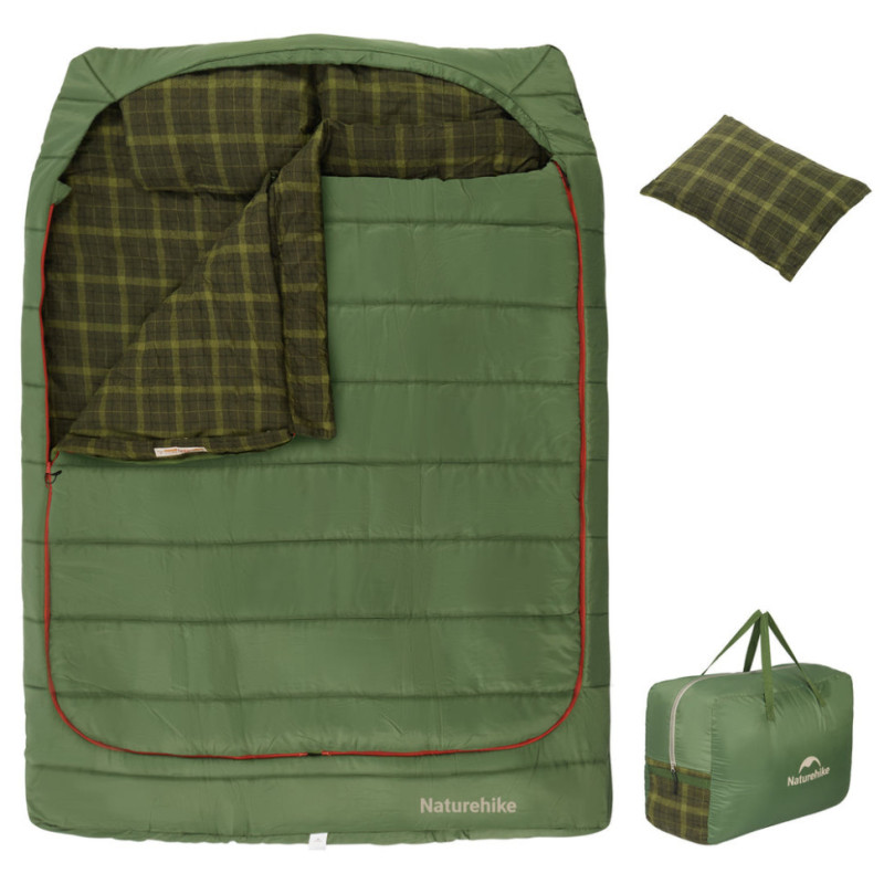 Спальний мішок Naturehike CNK2350WS019 зелений 220 х 160 см з подушками вага 5.4 кг водостійкий гіпоалергенний