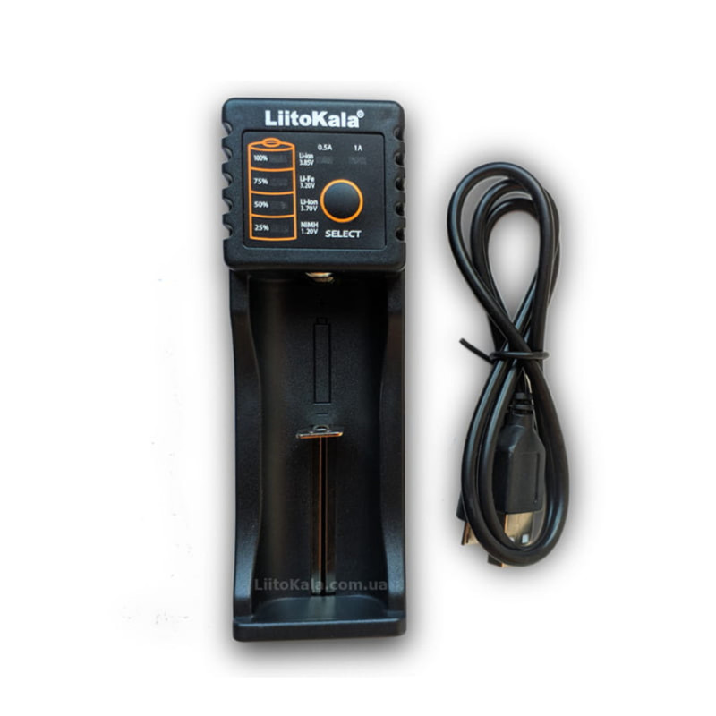 Зарядний пристрій LiitoKala Lii-100B одноканальний з LED-індикацією Micro USB 500/1000 мА для акумуляторів 18650 AA AAA