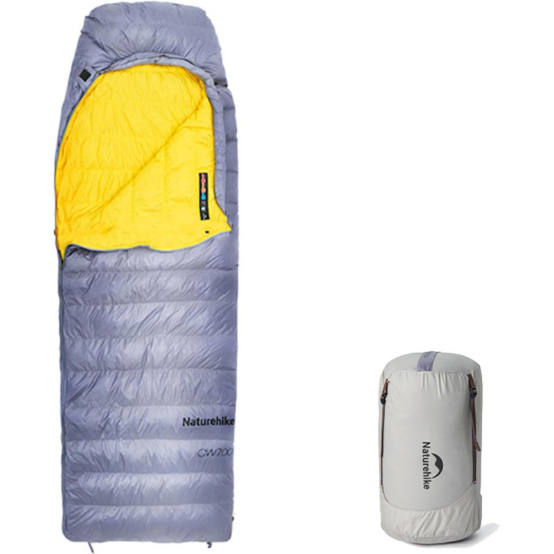 Спальний мішок Naturehike CW700 M жовто-сірий піковий комфорт -1.7°C вага 1074 г водонепроникний нейлон 20D