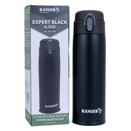 Термокружка Ranger Expert 0.35 L Black нержавіюча сталь 316 вага 165 г зручна відкидна кришка