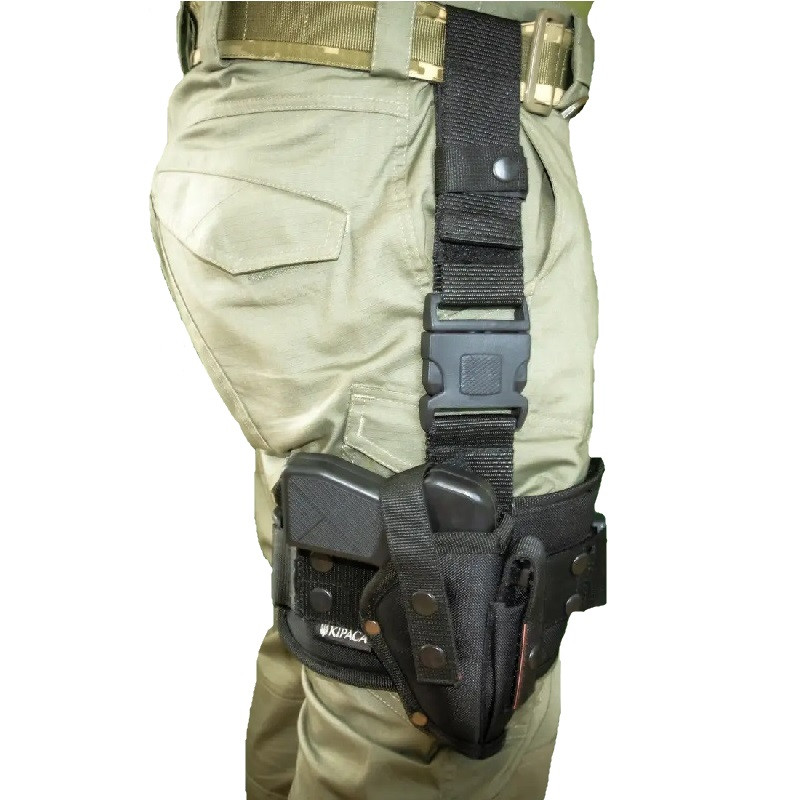 Кобура на стегно Kirasa для ПМ чорна Cordura 1000D 170 г з двома фастексами і регульованим розміром
