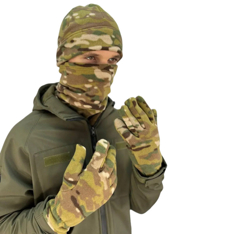 Комплект шапка бафф перчатки Ranger мультикам 55-57 см фліс 250-280 грм2 утепленний стильний