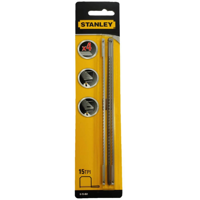 Пилки запасні для ручного лобзика STANLEY FatMax 160мм 15 зубів на дюйм 4 штуки швидкорізальна сталь