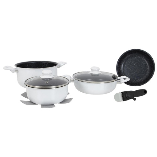 Набір посуду Gimex Cookware Set induction 7 предметів White знімна ручка 4-слойне антипригарне покриття жаростійка поверхня