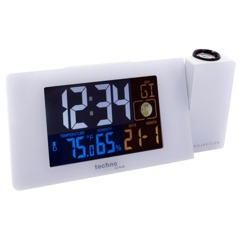 Годинник проекційний Technoline WT537 White електронний з будильником термогігрометром LED-дисплей