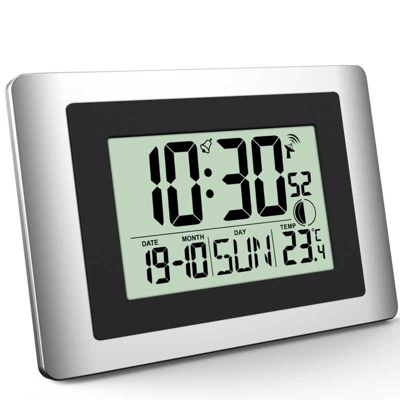 Годинник настінний Technoline WS8028 електронний Silver/Black з будильником термометром календарем 12/24 години