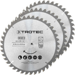 Диск пиляльний Trotec 190х20х2.2 HW40 Wood 40 зубів 3 шт для циркулярної пилки з твердосплавним матеріалом Диск пиляльний Trotec 190х20х2.2 HW40 Wood 40 зубів 3 шт для циркулярної пилки з твердосплавним матеріалом