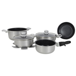 Набір посуду Gimex Cookware Set induction 8 предметів алюміній антипригарне покриття Silver компактне зберігання Набір посуду Gimex Cookware Set induction 8 предметів алюміній антипригарне покриття Silver компактне зберігання