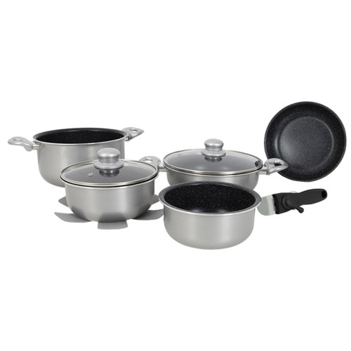 Набір посуду Gimex Cookware Set induction 8 предметів алюміній антипригарне покриття Silver компактне зберігання