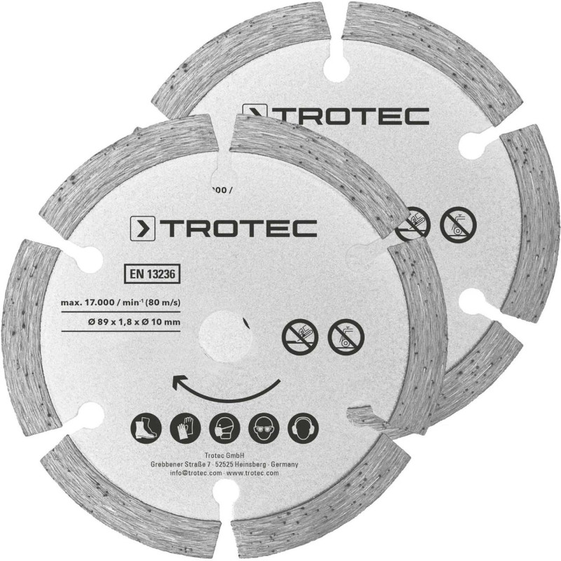 Диск відрізний алмазний Trotec 2 Diamond 89х10х1.8 2 шт 6 сегментів максимальні оберти 17000 об/хв для міні-циркулярної пилки