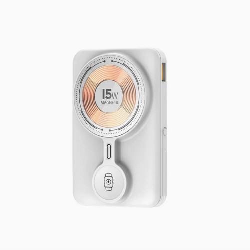 Power Bank Aspor A328 Magnetic Wireless 10000mAh 22.5W з вбудованими кабелями для Apple Watch білий