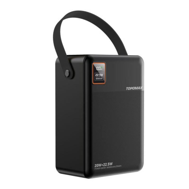 Power Bank Topomax Travel Series 80000mAh 4USB Type-C Micro Lightning 22.5W легкий компактний чорний