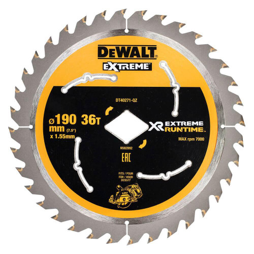 Пиляльний диск DeWALT DT40271 190 мм 0.82 мм 36 зубьев угол заточки 25 градусов максимальні оберти 7000 об/мин