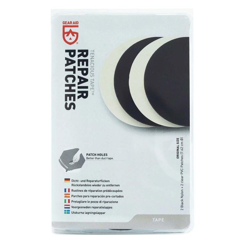 Заплатки Gear Aid Tenacious Tape Repair Patches 4 латки водонепроникні діаметр 76 мм чорні для ремонту спорядження