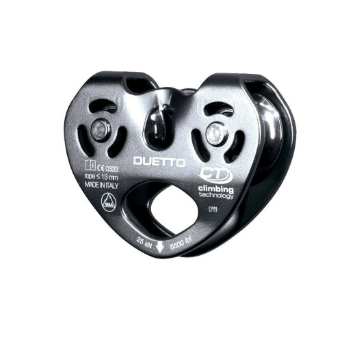 Блок-ролик Climbing Technology Duetto рабочая нагрузка 25 kN для веревок диаметром 9-13 мм алюминиевая конструкция