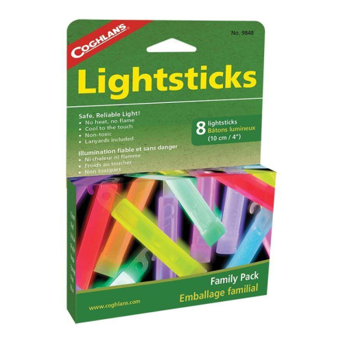 Світлові трубки Coghlans Lightsticks Family Pack 10 см 8 кольорів ремінці для креплення