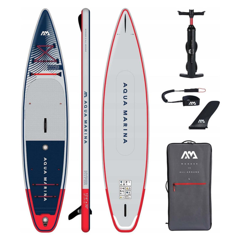 Надувна SUP дошка Aqua Marina Hyper 12′6″ Touring BT-23HY02 вага 12.5 кг вантажопідйомність до 170 кг двошаровий корпус