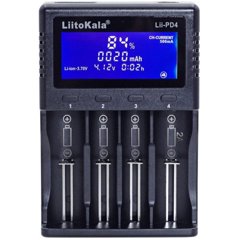 Зарядний пристрій Liitokala Lii-PD4 4 канали Ni-Mh/Li-ion/LiFePO4 220V/12V LCD 175 г 133х100х35 мм