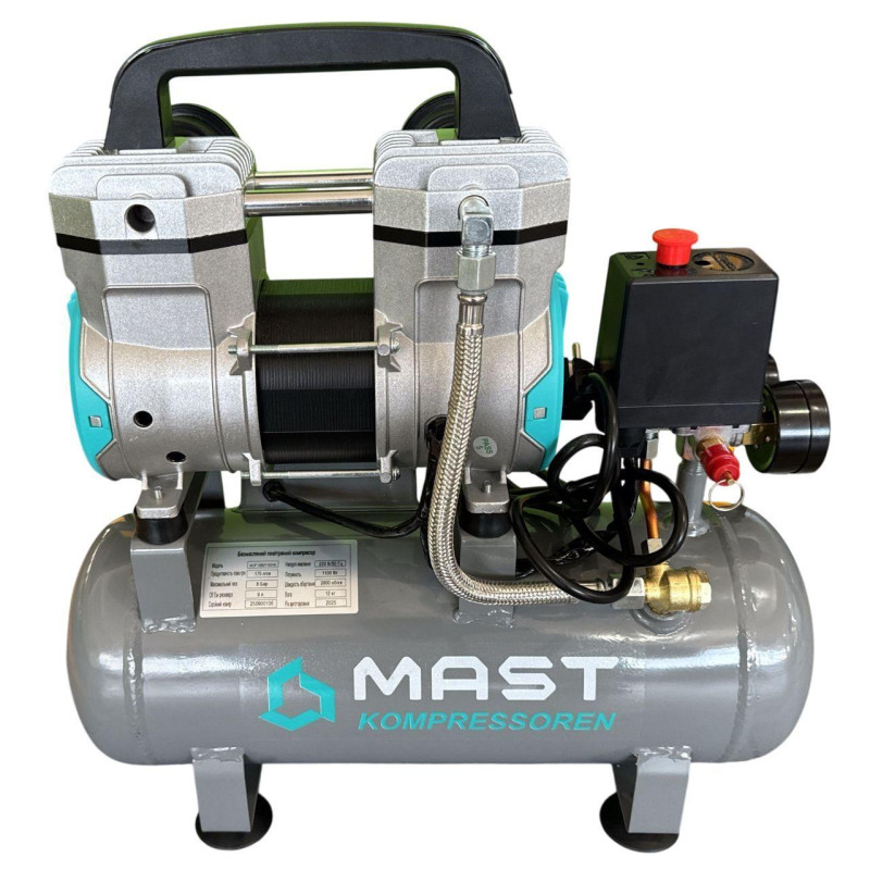 Безмасляний поршневий компрессор Mast MOF1390/1100-9L продуктивність 175 л/хв вага 12 кг