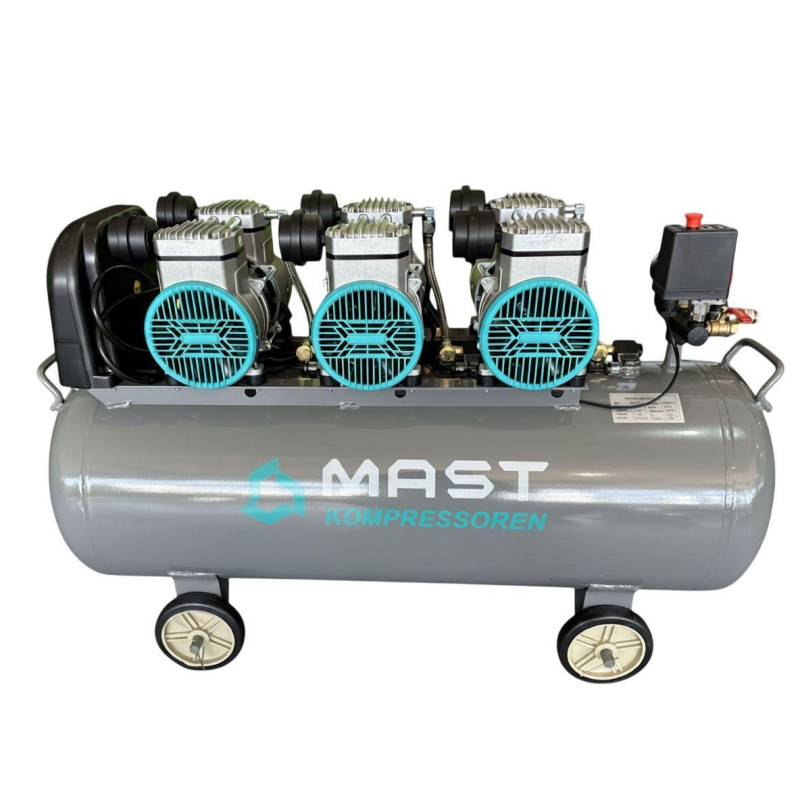 Безмасляний поршневий компрессор Mast MOF1680/3x1500-120L продуктивність 762 л/хв рівень шуму 68 дБ