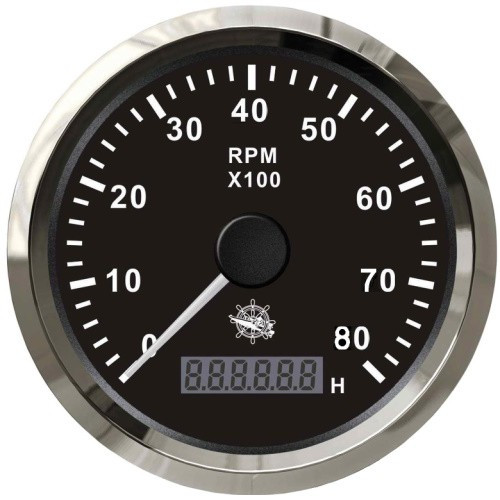 Тахометр Osculati 8000RPM з лічильником мотогодин чорний/нержавіча сталь вбудований 12/24 В LCD дисплей