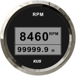 Тахометр KUS 8000RPM цифровий з лічильником мотогодин чорний нержавіюча сталь IP67 12/24 В врізний Тахометр KUS 8000RPM цифровий з лічильником мотогодин чорний нержавіюча сталь IP67 12/24 В врізний