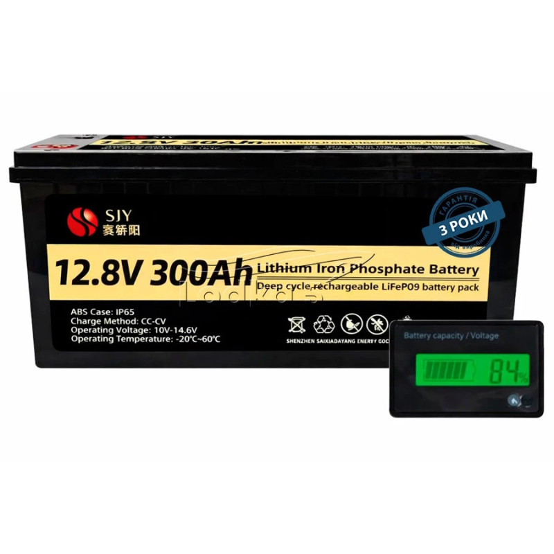 Акумулятор LiFePO4 SJY 12.8 V 300 Ah LCD BMS 200A 3840Wh IP65 4000 циклів 36 міс. гарантии