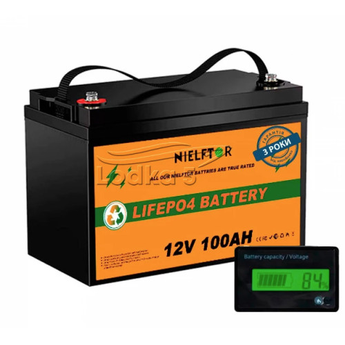 Литий-залізо-фосфатний акумулятор NIELFTOR LiFePO4 12.8V 100 Ah 1280Wh BMS 100A LCD дисплей NFT-12100JK-LCD