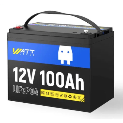 Литий-залізо-фосфатний акумулятор WATTCycle LiFePO4 12V 100 Ah 1280Wh з BMS50/100A чорний 5000+ циклів