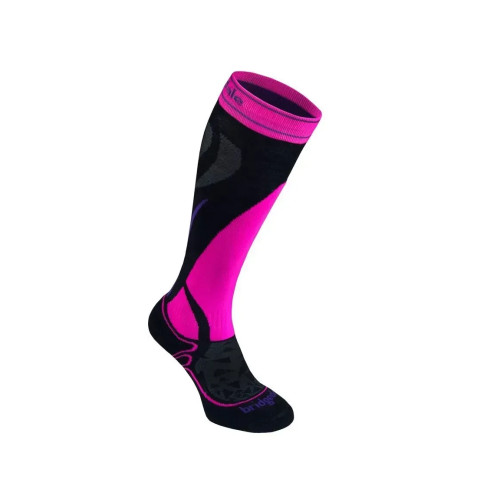 Шкарпетки Bridgedale Ski MidWeight Over Calf Wmn Мериносове волокно висота голенища Over calf чорний/флуоресцентний рожевий M