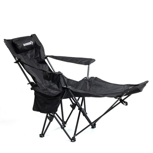 Крісло-шезлонг Ranger Relax Black поліестер 600D з підставкою під ноги регульована спинка 4 положення