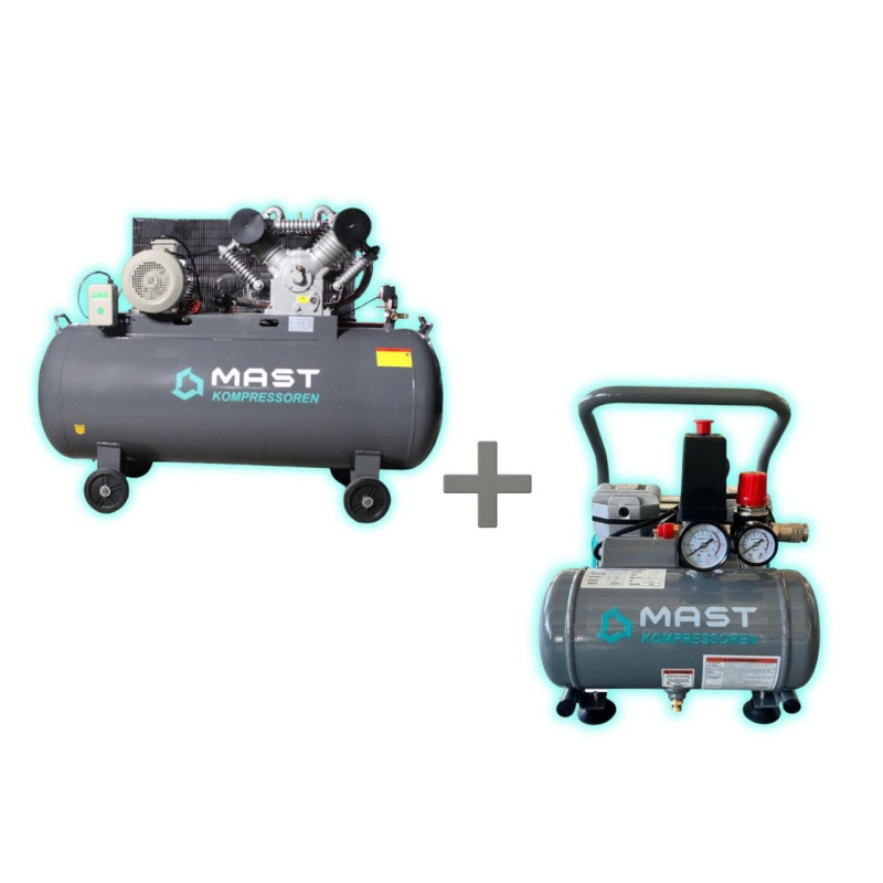 Поршневий компресор MAST 2105/500L 400V 1050 л/хв 10 Бар + безмасляний компресор Mast MOF1390/1100 компактний 5 л