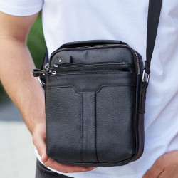 Шкіряна чоловіча сумка-барсетка 21х25х6, месенджер з ручкою Tiding Bag 73957 чорна Шкіряна чоловіча сумка-барсетка 21х25х6, месенджер з ручкою Tiding Bag 73957 чорна