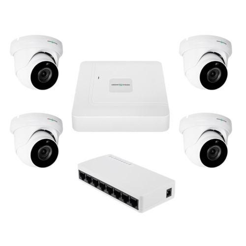 Комплект відеоспостереження GreenVision GV-IP-K-W95/4 5MP на 4 камери IP антивандальні з підсвіткою 30м