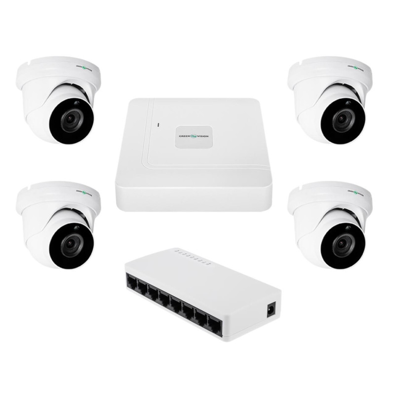 Комплект відеоспостереження GreenVision GV-IP-K-W95/4 5MP на 4 камери IP антивандальні з підсвіткою 30м