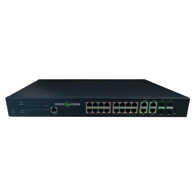 Комутатор PoE GreenVision GV-020-AI-16G+4G+4SFP новий швидкість передачі даних 12 місяців гарантії